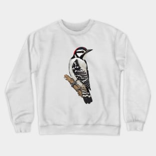 Downy Woodpecker Bird on a Tree Crewneck Sweatshirt